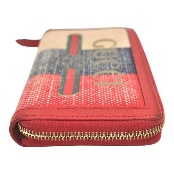 GUCCI Logo Print Long Wallet Purse Canvas Leather Red - Picture 4 of 16
